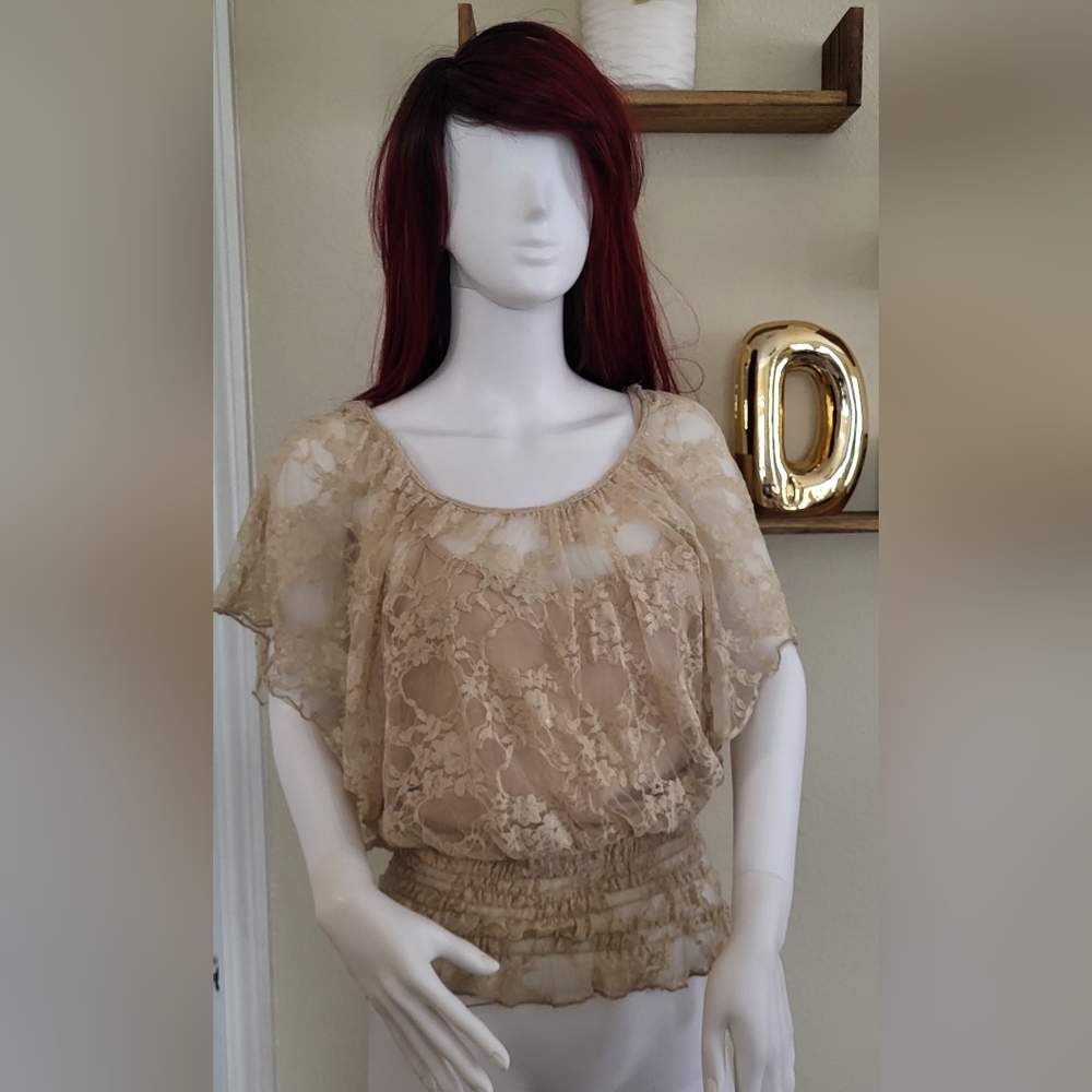 Elegant Lace Women's Top in Tan